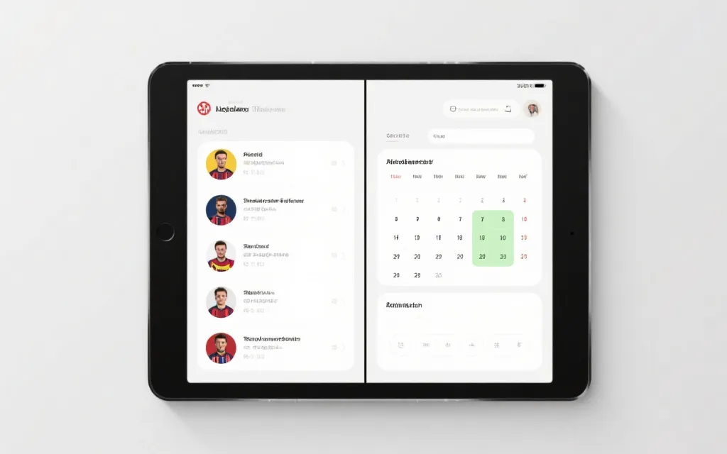 平板分屏查看：左侧球队信息，右侧赛程表，适合赛前研究与离线阅读